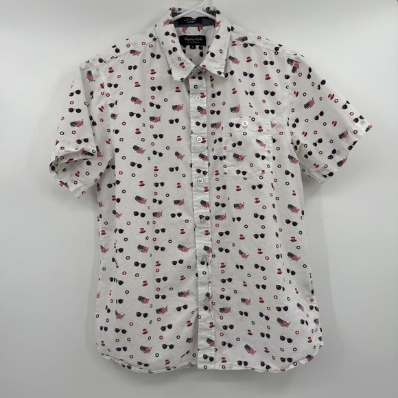 Eighty Eight Platinum Shirt Men Medium White Button Up Short Sleeve 4th July USA - Picture 1 of 10